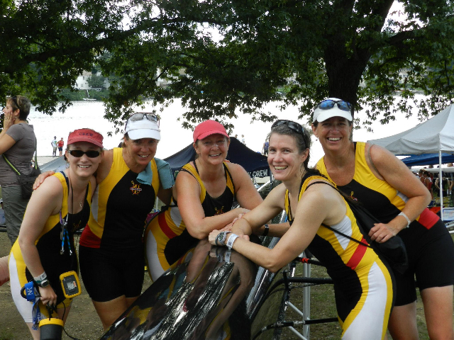 Zibi, second from right, with some of her rowing crew. The sport, and her experiences with it, has provided inspiration for her team-oriented work ethic.