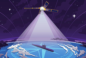 Illustration of satellite navigating submarine