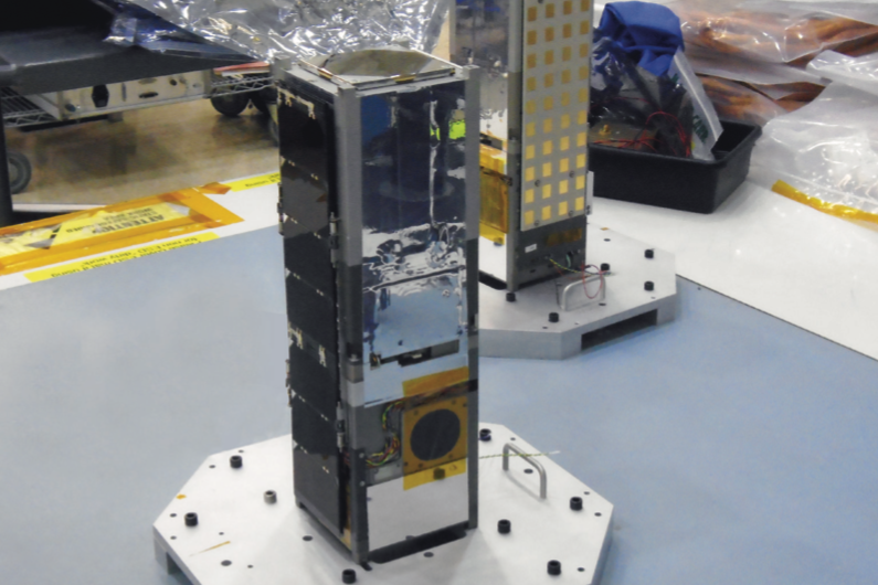 The twin CubeSat Assessment and Test, or CAT, satellites shown before launch at the Johns Hopkins Applied Physics Laboratory.