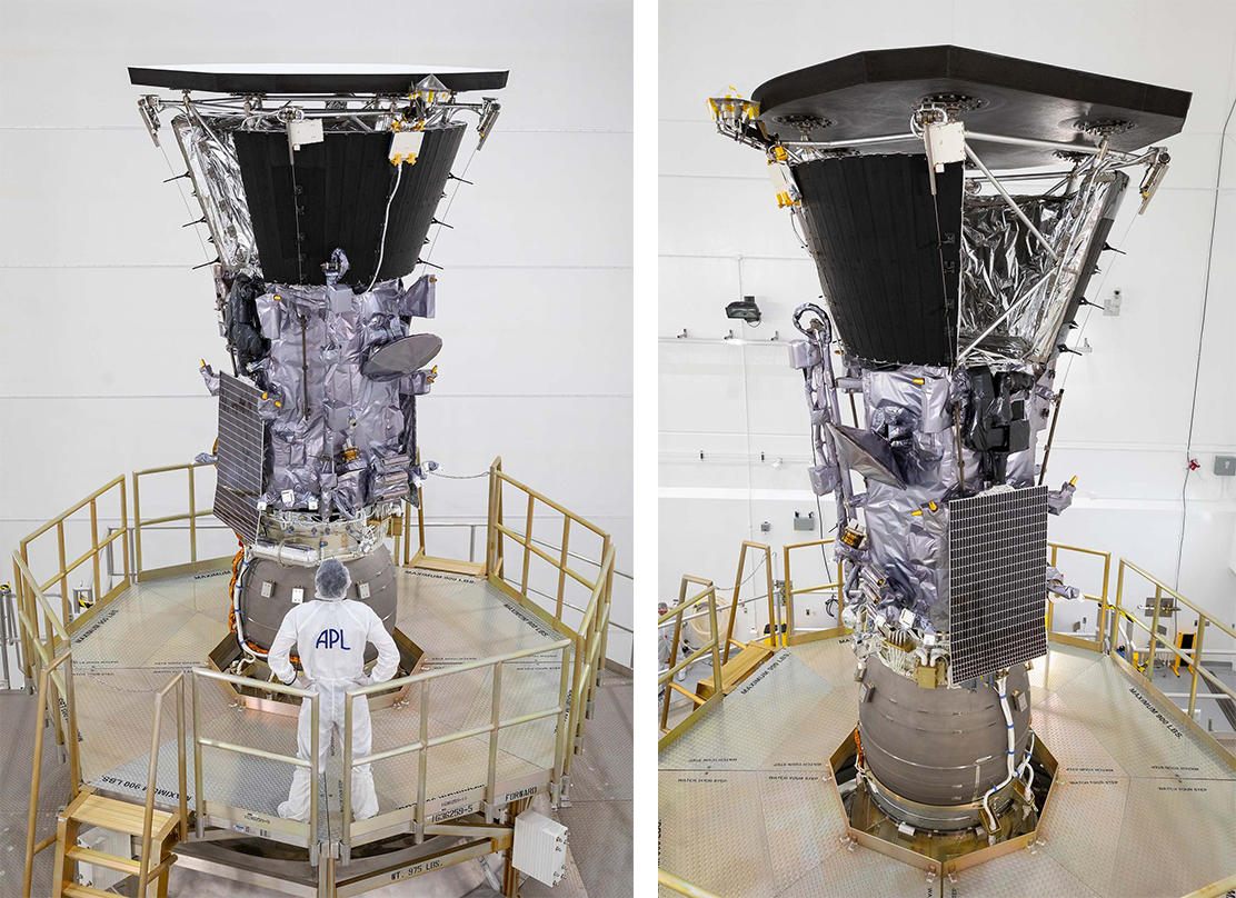 NASA’s Parker Solar Probe is shown mated to its third stage rocket motor on July 16, 2018