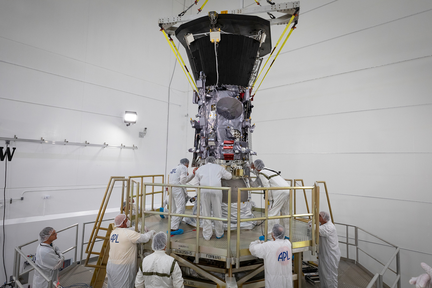 Parker Solar Probe is shown as it was mated to the third-stage rocket motor 