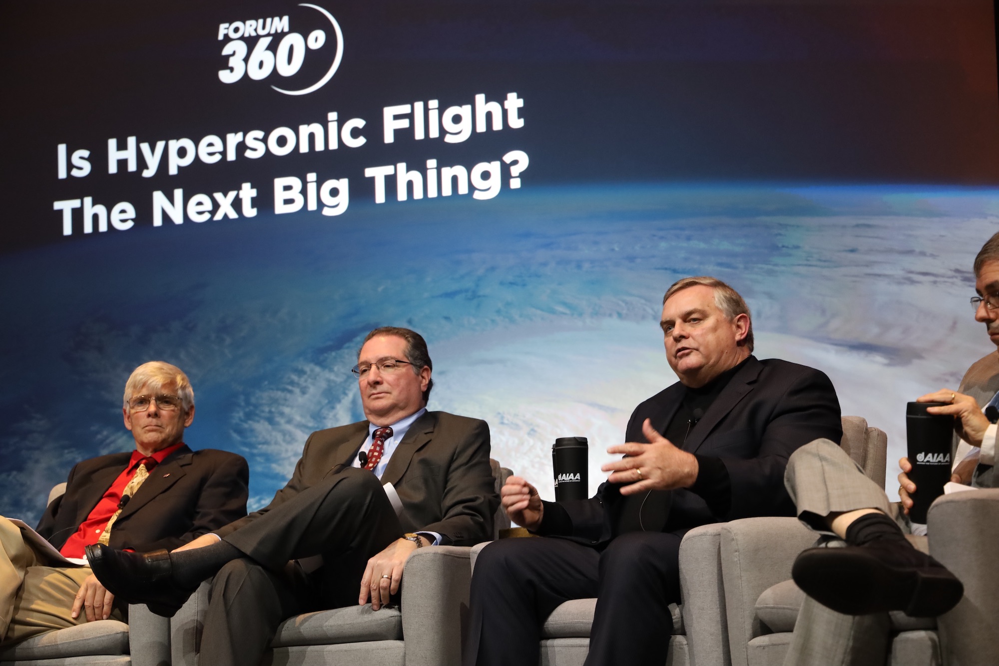 Dave Van Wie, right, answers a question during a hypersonics session at the American Institute of Aeronautics and Astronautics SciTech Forum on Jan. 7 in Orlando, Florida.