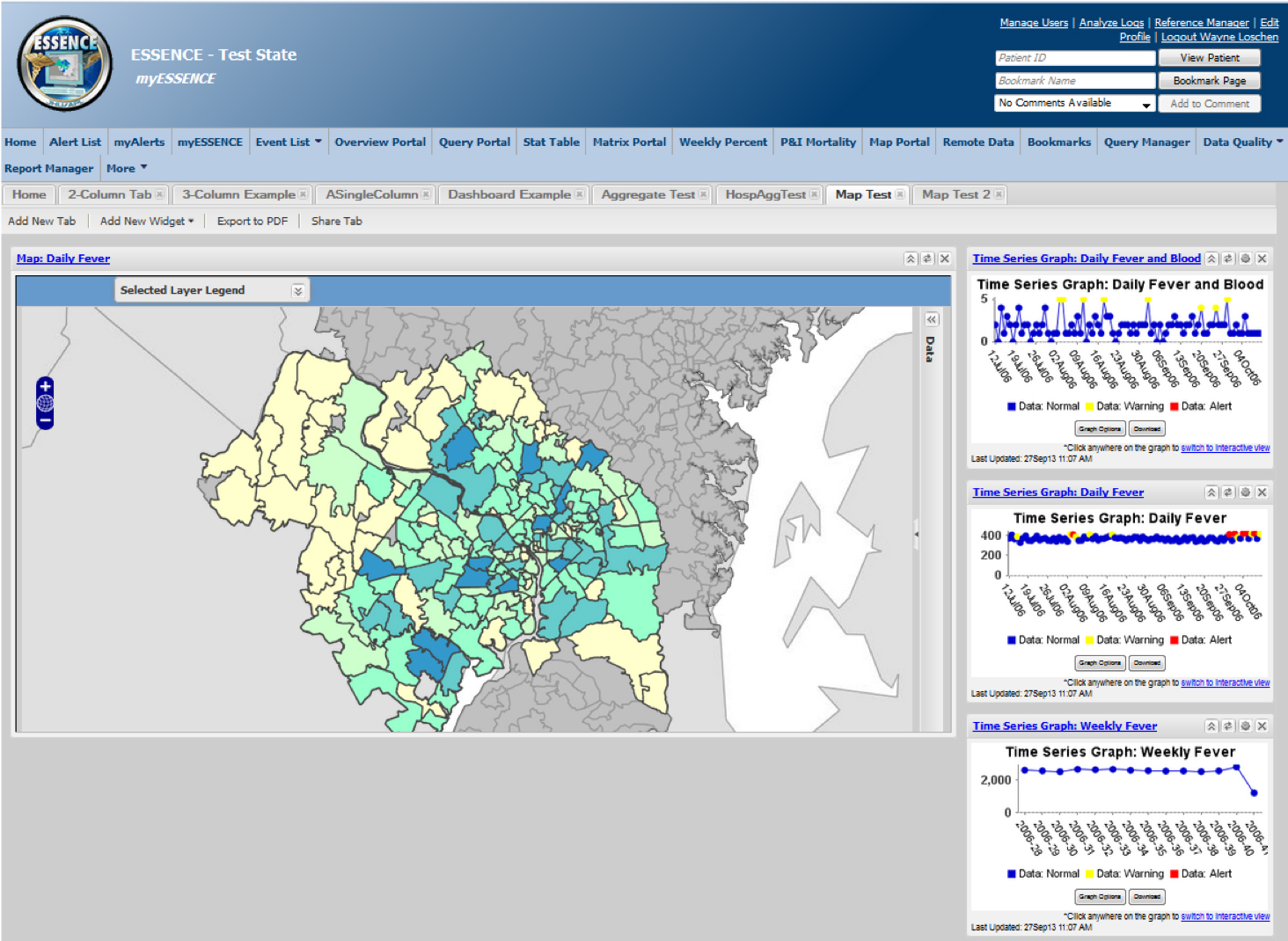 A myESSENCE dashboard example using simulated data