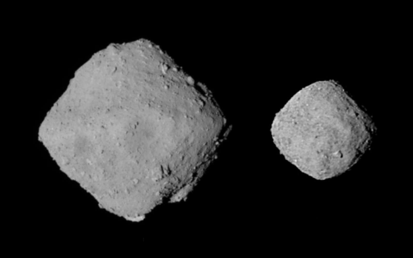 Image of Ryugu (left) by Japan’s Hayabusa2 spacecraft and of Bennu (right) by NASA’s OSIRIS-REx probe
