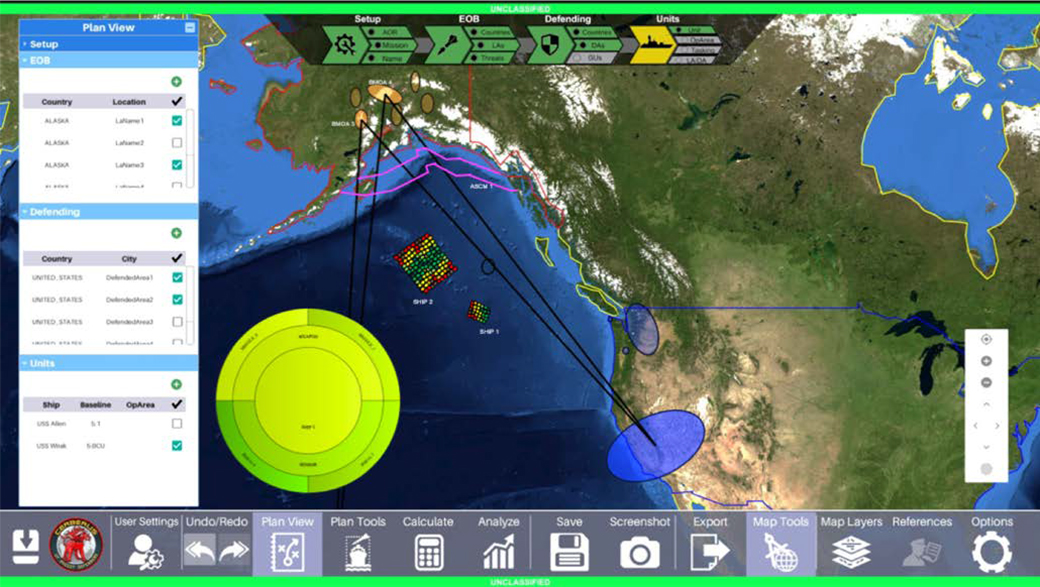 Cerberus (shown here in an earlier design phase) is an Integrated Air and Missile Defense multi-ship/multi-baseline mission planning capability that provides results consistent with in-service Aegis ballistic missile defense capabilities, updates red and blue models, and enables the warfighter to assess multiple plans and identify limiting factors