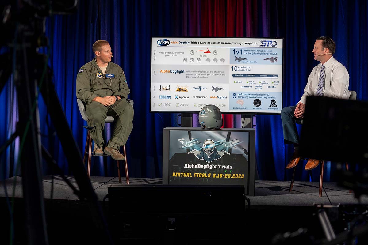 Col. Dan “Animal” Javorsek (left), program manager in DARPA’s Strategic Technology Office, joined DeMay on the final day of the tournament.