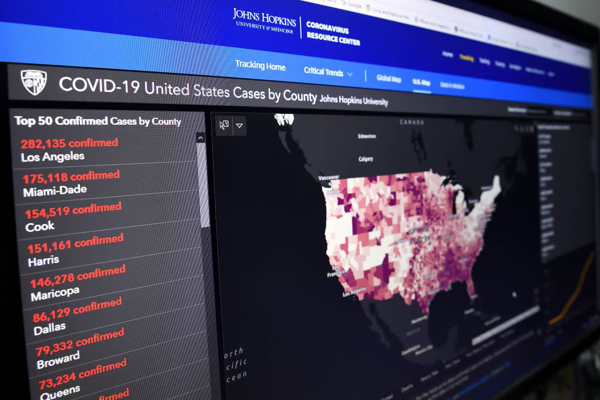 Researchers at the Johns Hopkins Applied Physics Laboratory provide essential data collection, curation and aggregation for the Johns Hopkins Coronavirus Resource Center, which delivers the most accurate information available on the pandemic.  Credit: Johns Hopkins