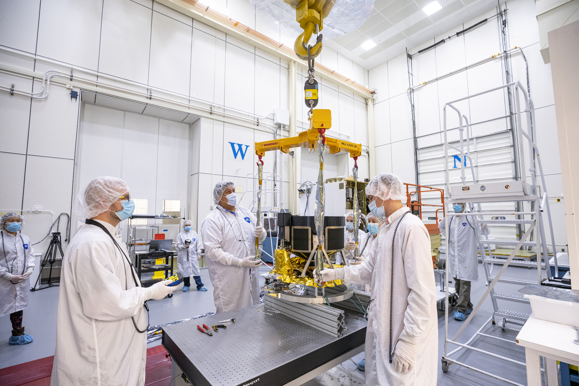 APL, which manages and is building NASA’s Double Asteroid Redirection Test (DART), led the installation of NEXT-C onto the spacecraft on Nov. 10, with team members from Aerojet Rocketdyne on hand to support the process.  Credit: NASA/Johns Hopkins APL/Ed Whitman