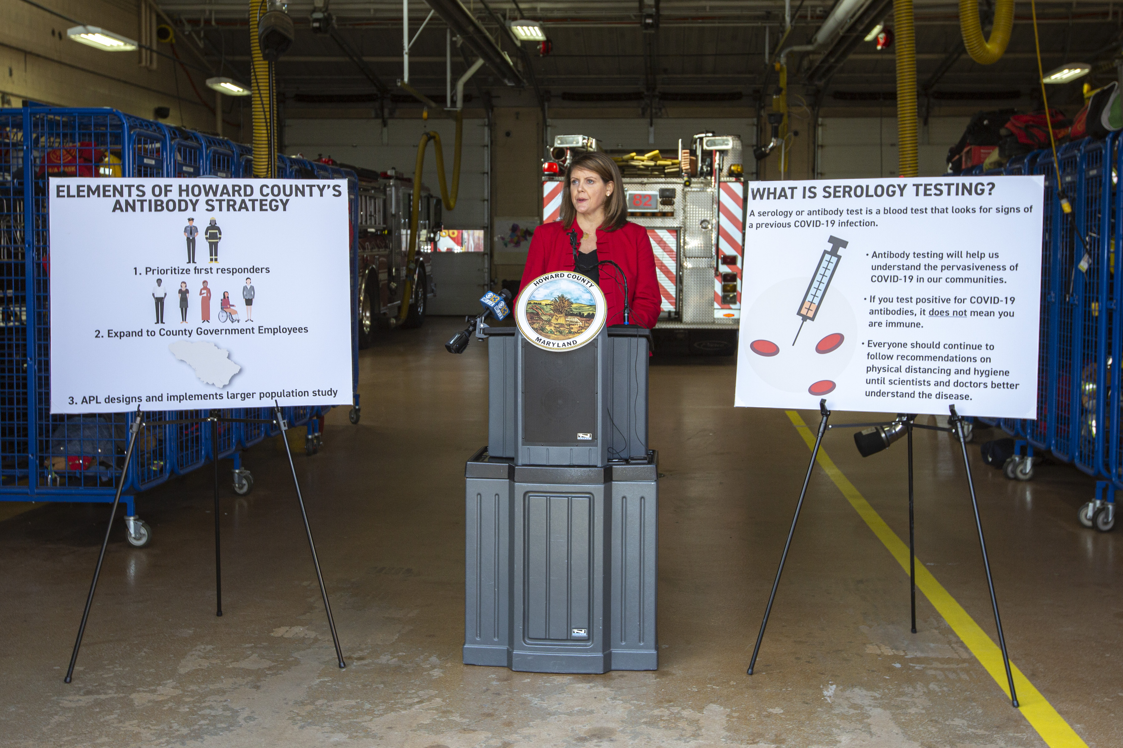 APL’s Sheri Lewis, speaking at a press conference held by Howard County Government on Dec. 3, said “studies to better understand the potential spread of a disease in a timely fashion are critical tools to slow disease spread and save lives. In that vein, APL is eager to utilize the expertise of the Laboratory in our own community.”  Credit: Howard County Government