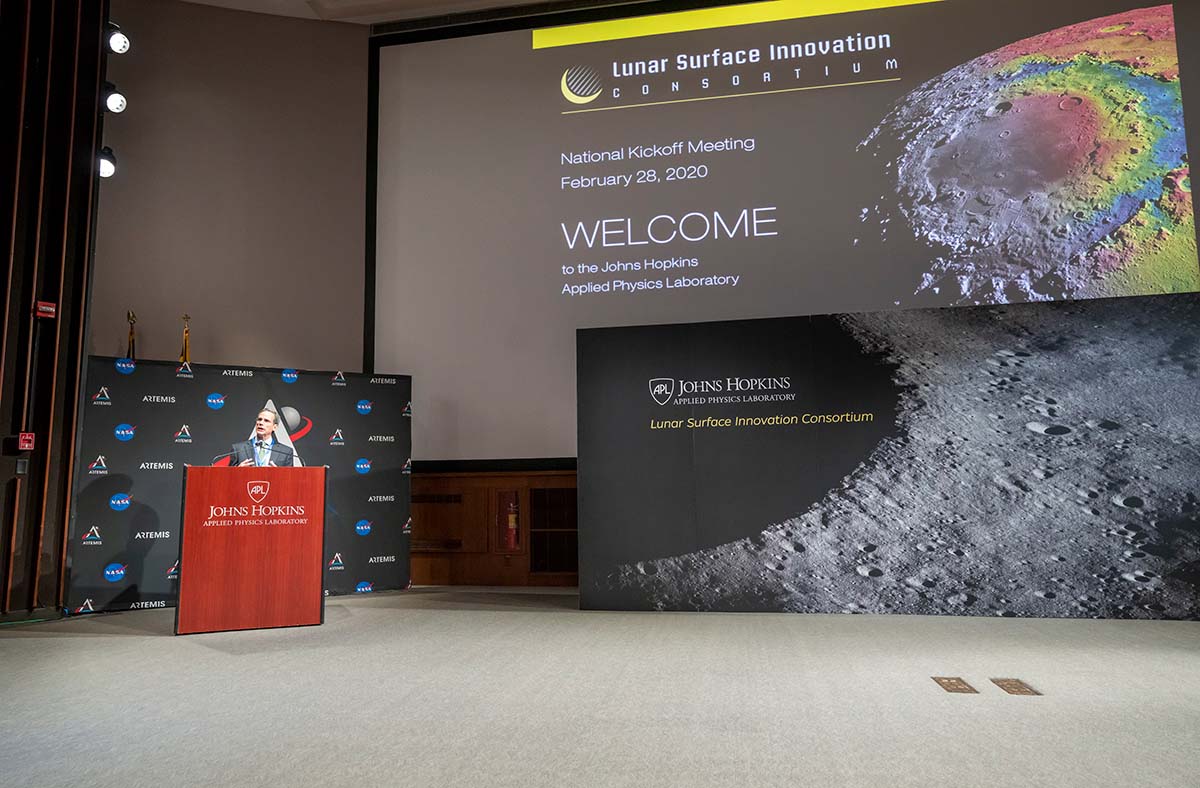 APL Director Ralph Semmel speaks in February 2020 during the first meeting of the Lunar Surface Innovation Consortium (LSIC)