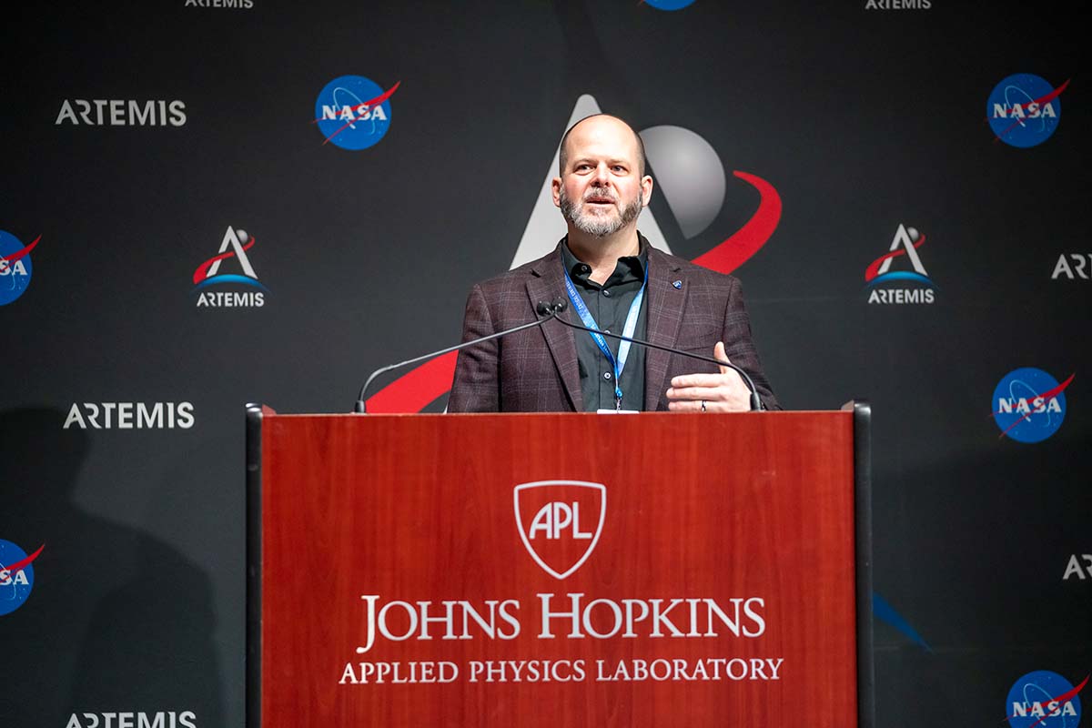 Michael Paul, a mission formulation systems engineer at APL, speaks during LSIC’s kickoff meeting in February 2020