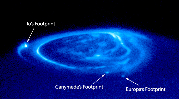 A close-up image of Jupiter’s aurora, taken in ultraviolet light by the Hubble Space Telescope in 1998.