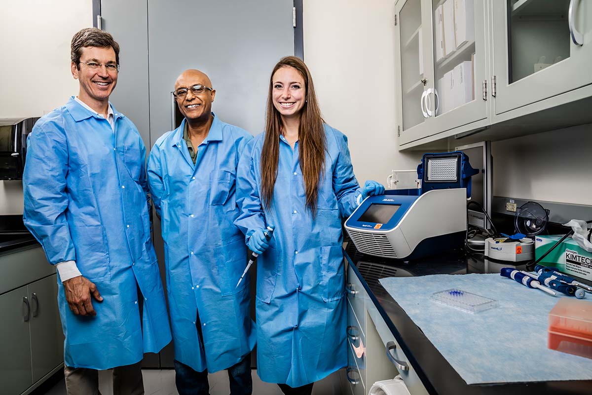 From left, Stergios Papadakis, Mekbib Astatke and Olivia Tiburzi, part of the team that is working to create accurate, on-the-spot testing for emerging pathogens.