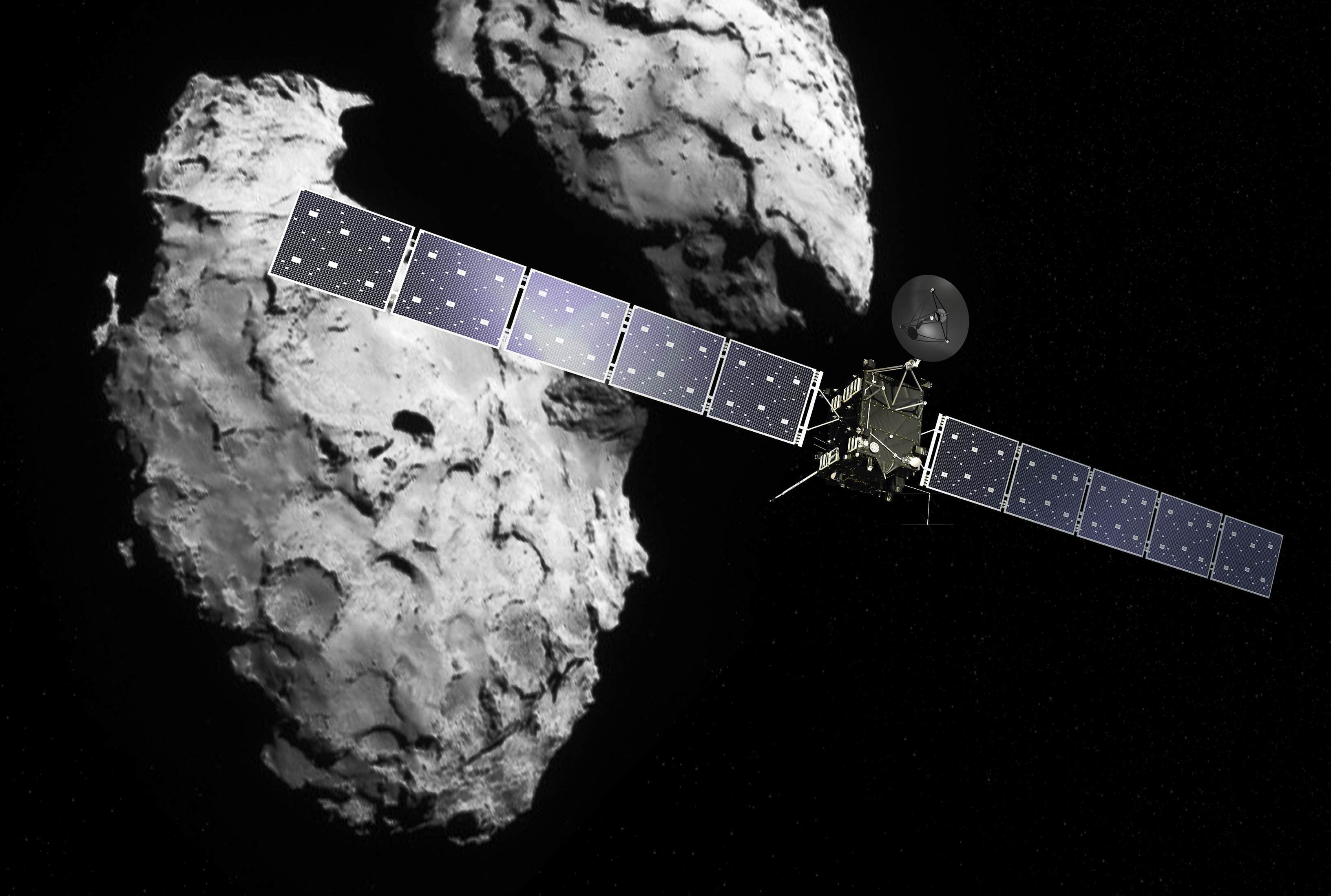 An artist’s depiction of the European Space Agency’s Rosetta spacecraft approaching its target
