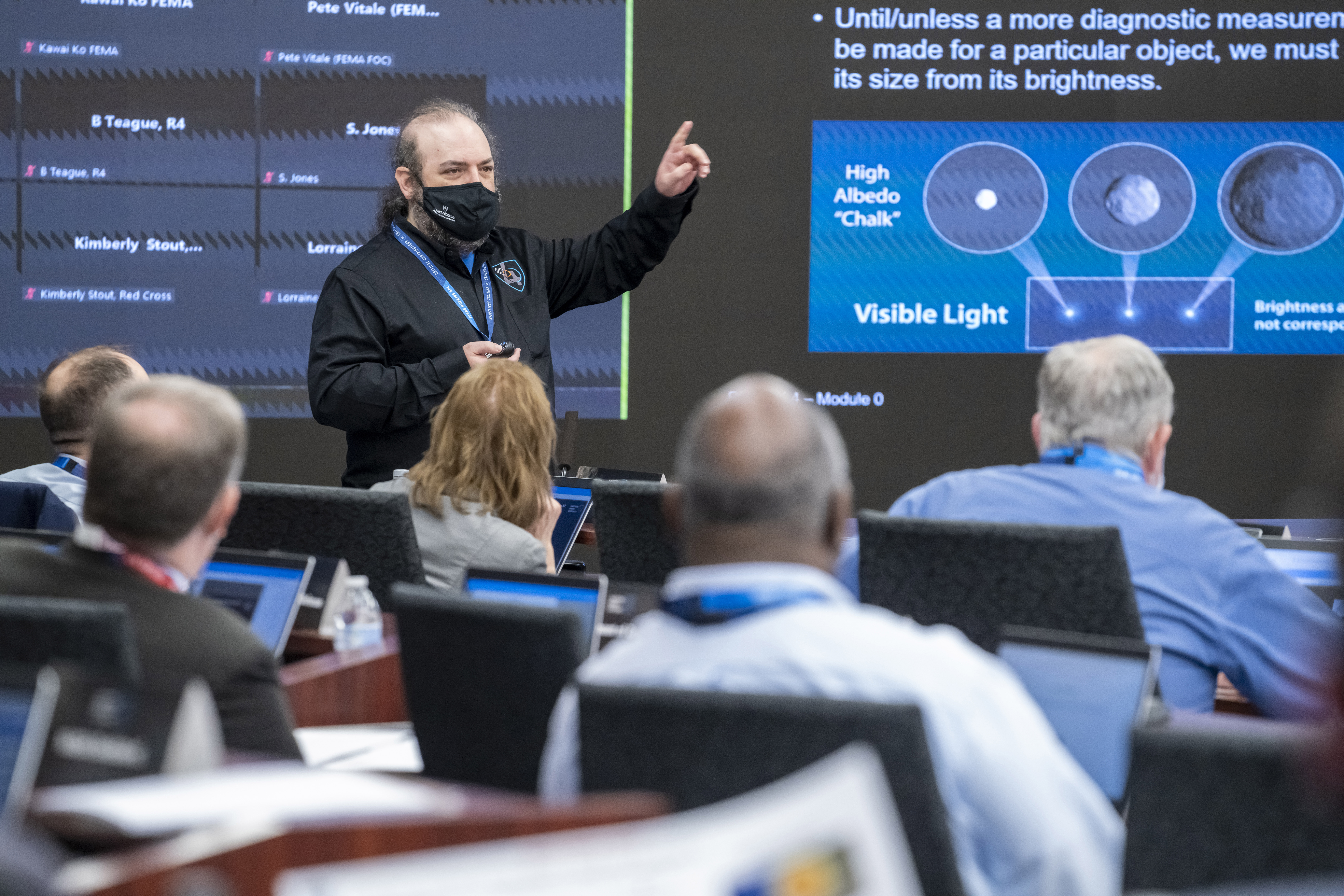 Planetary Scientist Andy Rivkin guides participants though a portion of the Planetary Defense Interagency Tabletop Exercise