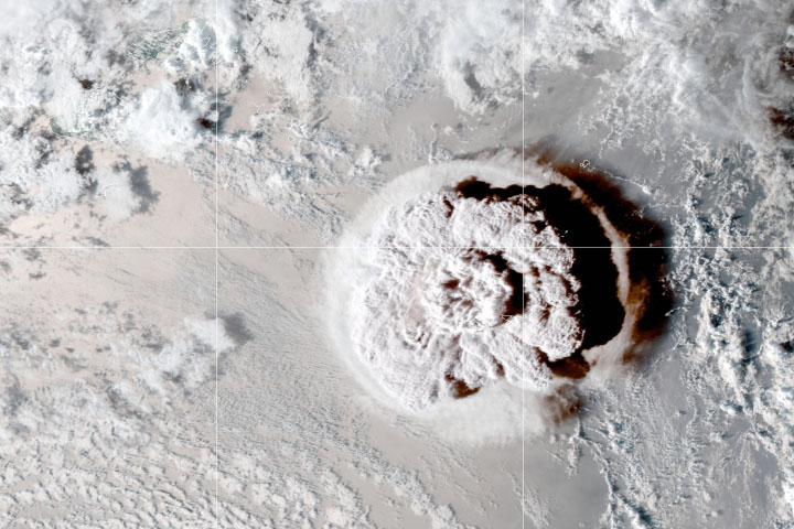 Satellite image of volcanic eruption