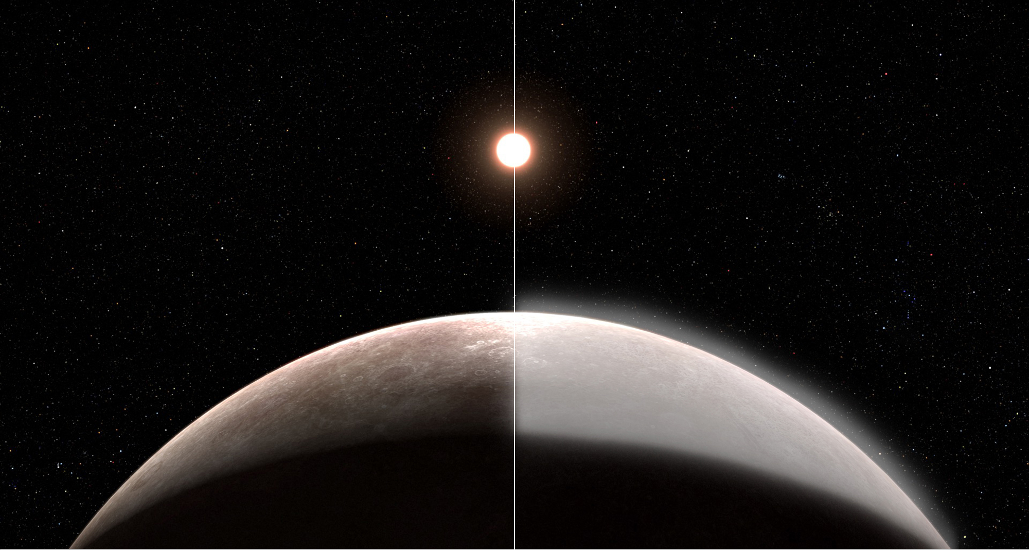 This illustration reflects the uncertainty that remains about the atmosphere of the Earth-sized exoplanet LHS 475b