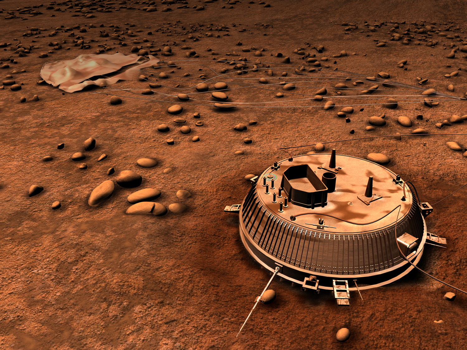 Artist impression of the Huygens probe on Saturn's moon Titan.