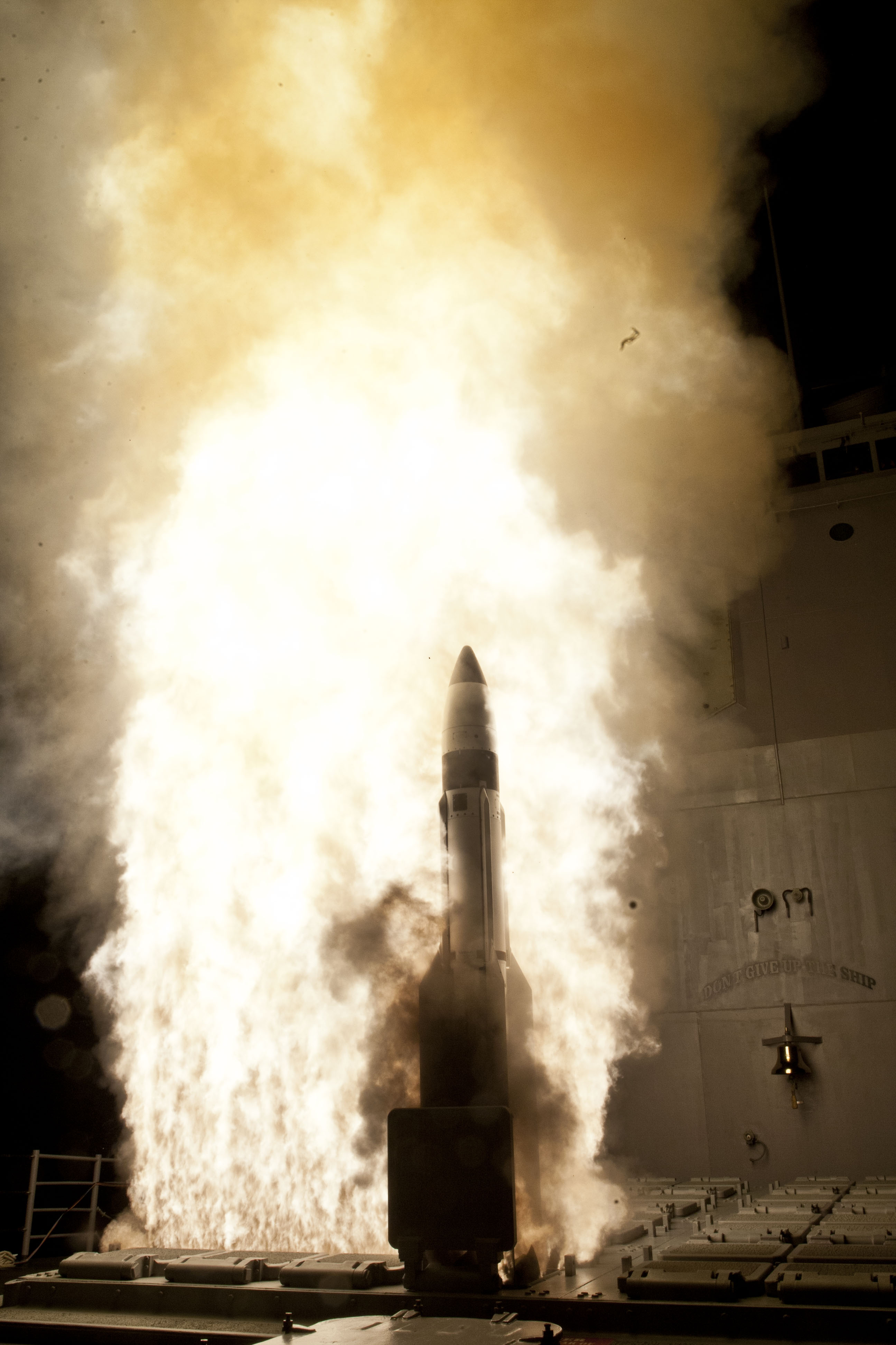 Standard Missile-3 (SM-3) Block 1B interceptor is launched from the USS Lake Erie