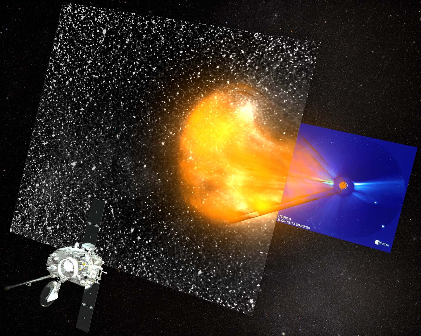 STEREO-A viewing a coronal mass ejection leaving the sun between December 12-13, 2008