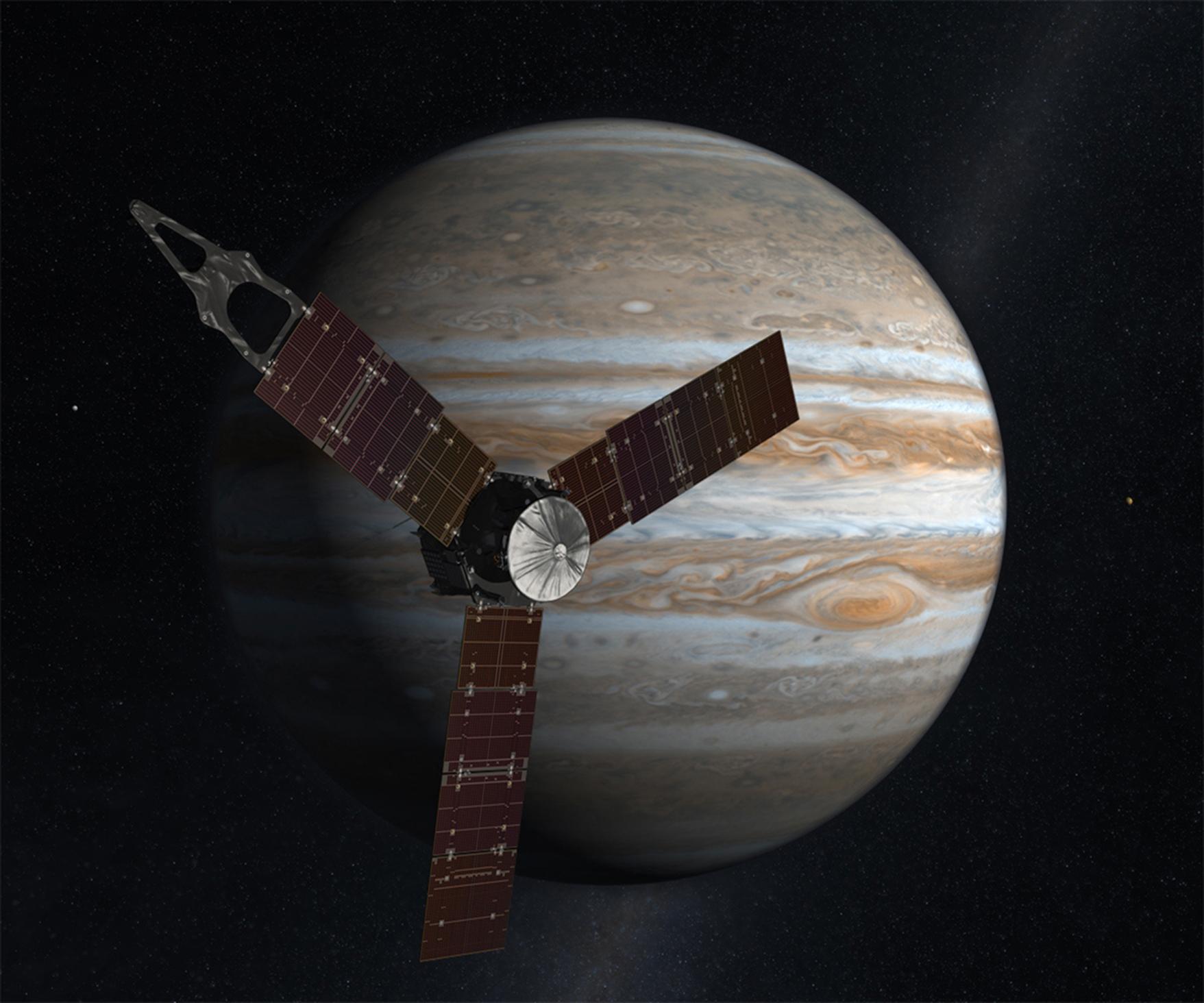 Artist’s impression of NASA’s Juno spacecraft at Jupiter.