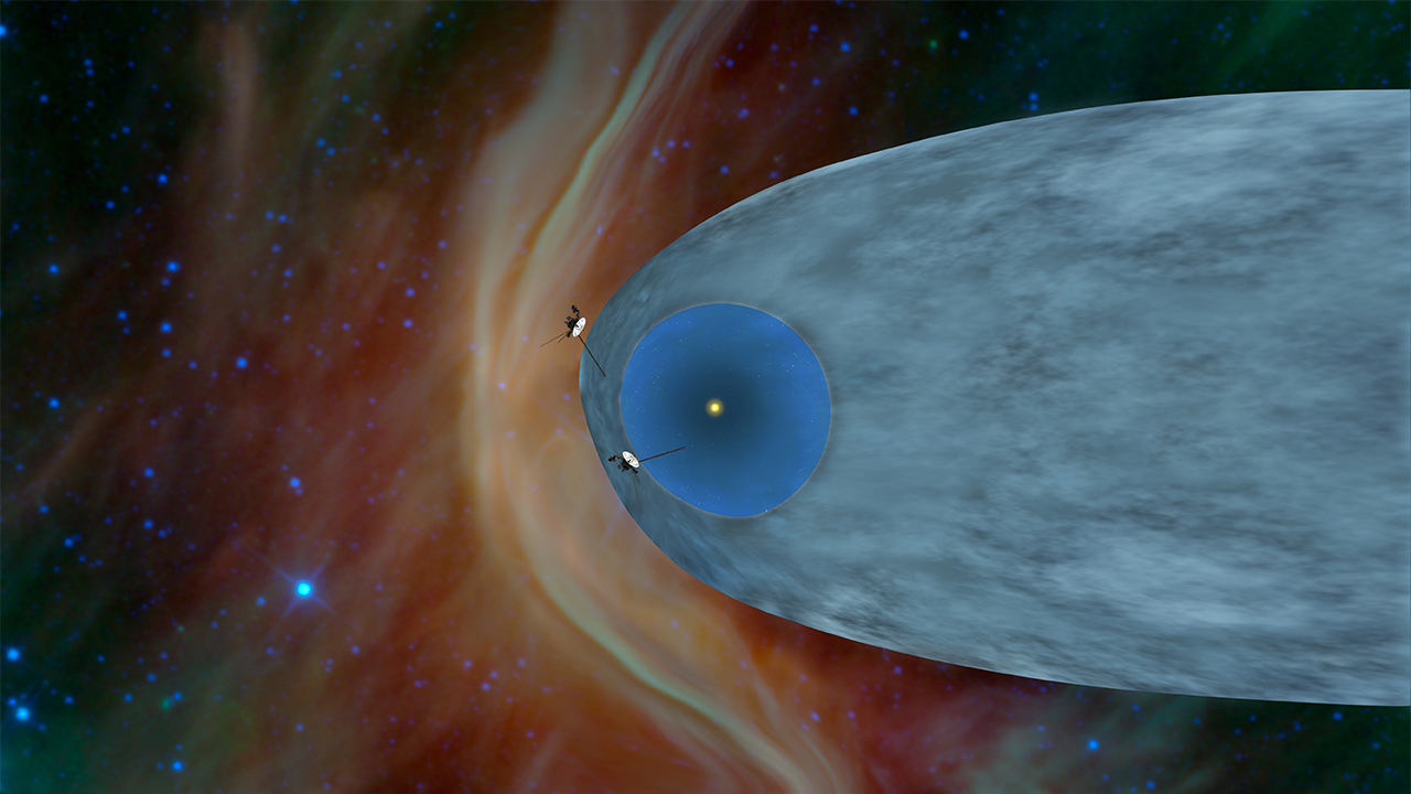 This artist&#039;s concept shows the general locations of NASA&#039;s two Voyager spacecraft. 