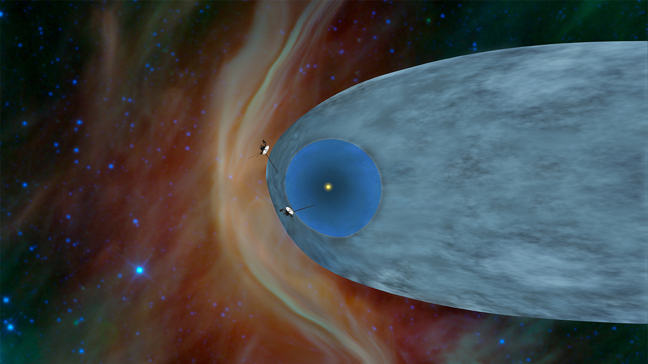 This artist's concept shows the general locations of NASA's two Voyager spacecraft. 