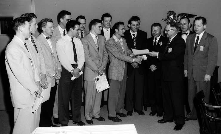 An apprenticeship program is created to provide "trades for Montgomery County youth and a reserve of skilled artisans to fit into scientific research." (1951)