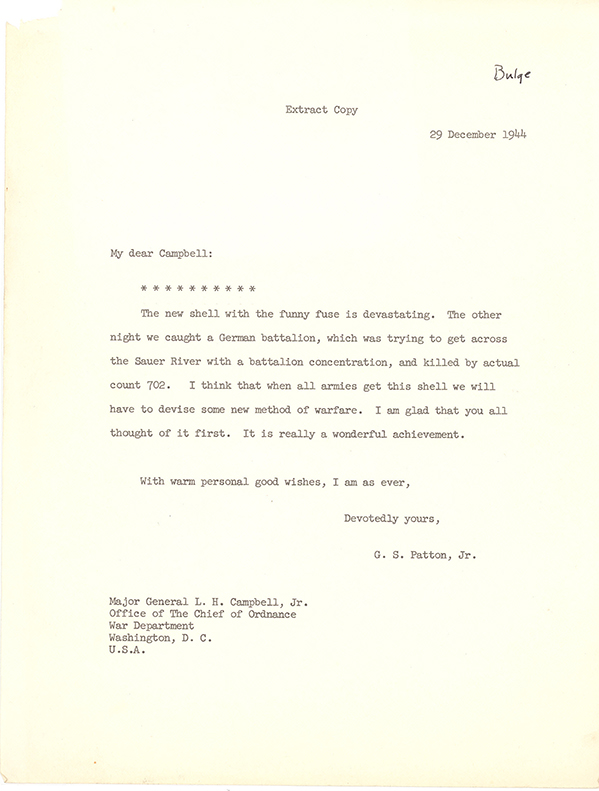 Letter from General George Patton to the chief of ordnance at the War Department