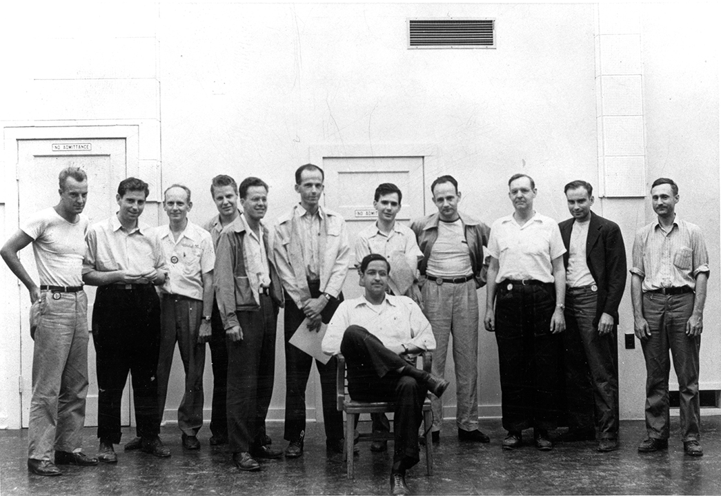 Engineers pause to mark the first successful operation of the Ordnance Aerophysics Laboratory wind tunnel 