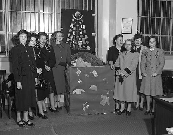 APL staff members collect clothing and other items for war-torn countries in Europe (1947)