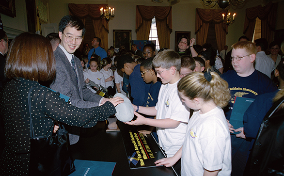 Andy Cheng visits the State House to answer questions from students and science teachers