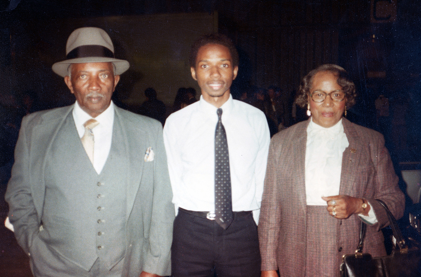 Madison poses at his graduation from the University of Southwestern Louisiana with his parents