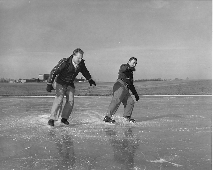 skaters take to the frozen APL Pond