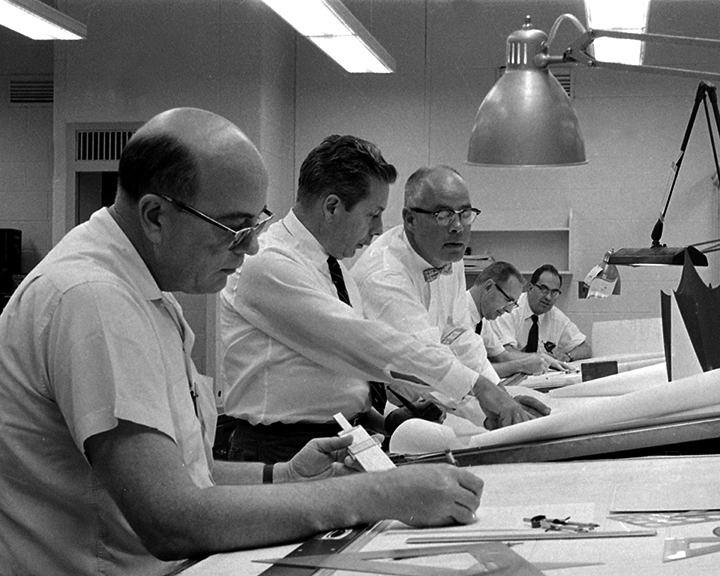 Bumblebee Engineering Group design engineers Richard Brashears, foreground, Ford Greene, Albert Polk, right
