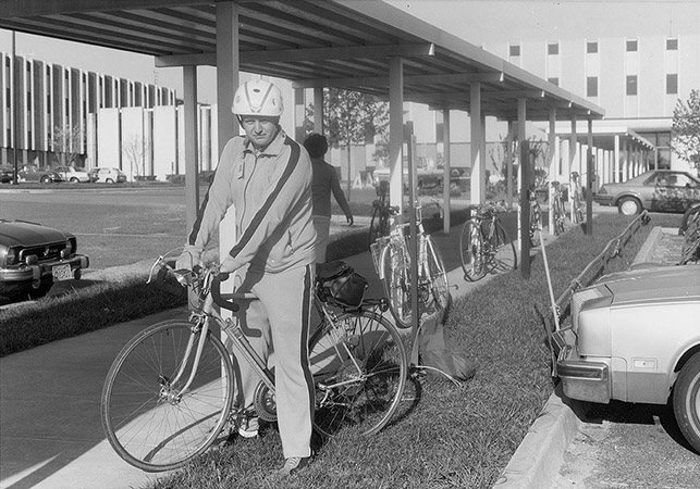 Line of bikes. In foreground is Lee Edwards. (1982)