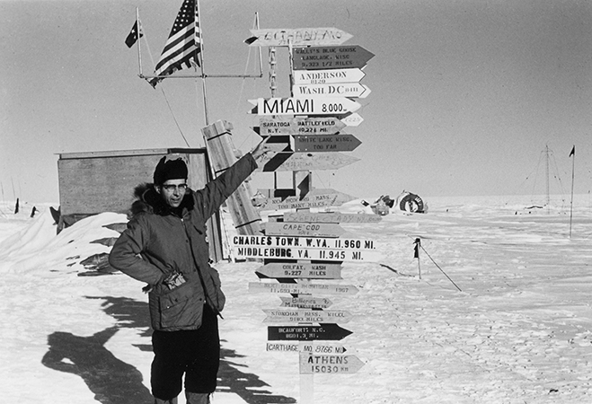 Gilbert Seymour stands on ice that once covered the South Pole.