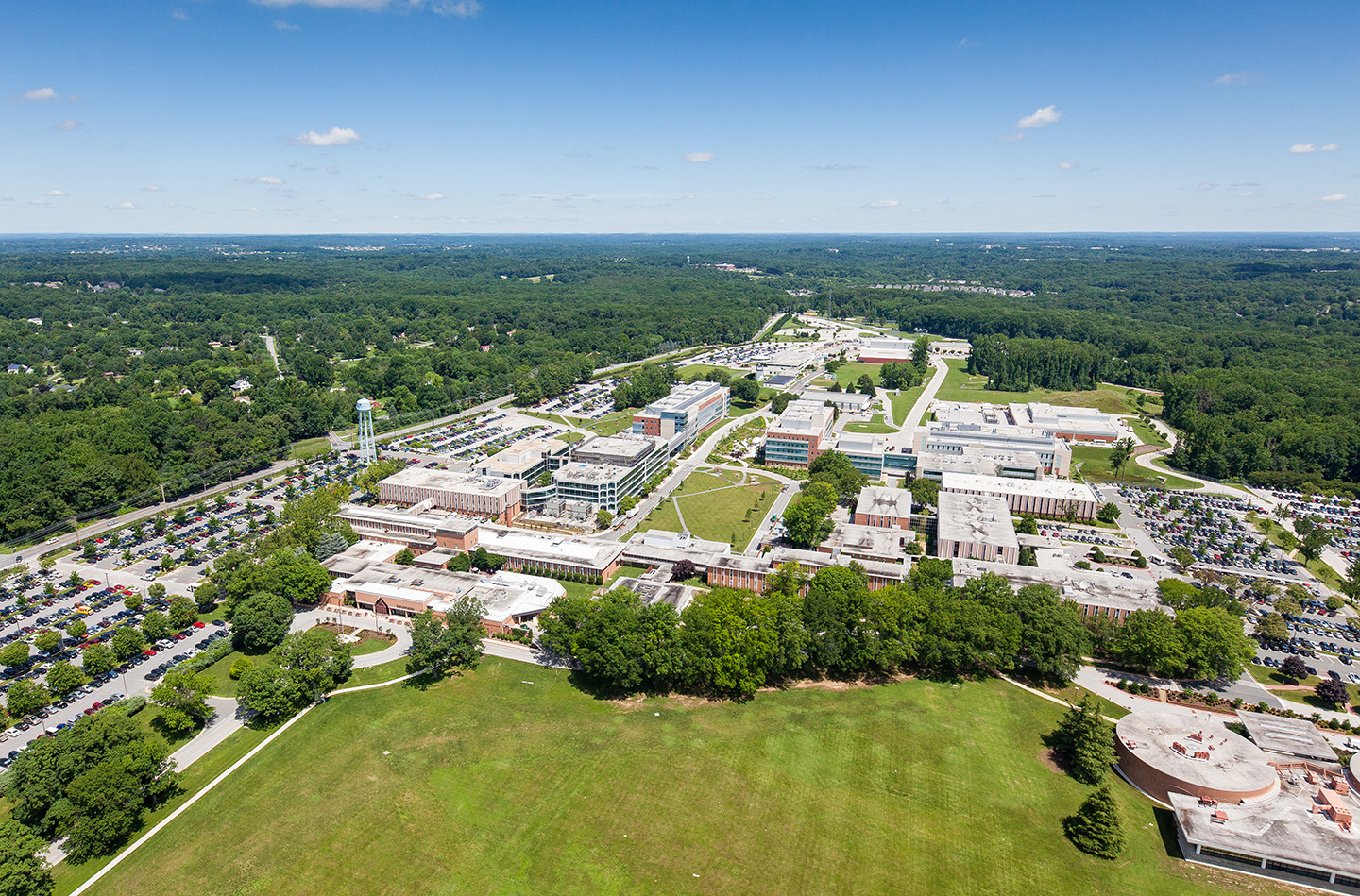 Aerial view of Johns Hopkins APL&#039;s campus