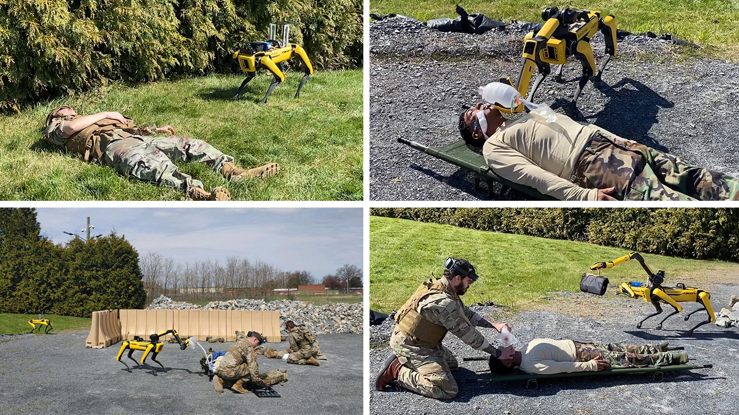 Combat medics with Headquarters Company, Walter Reed Army Institute of Research, treat a notional casualty during a demonstration of lifesaving care