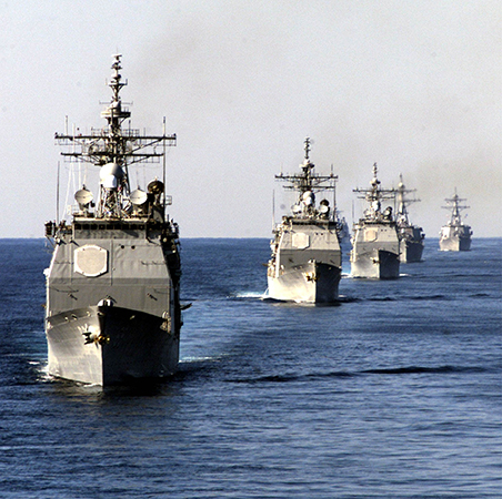 From left: USS Vicksburg (CG 69), USS Anzio (CG 68), USS Cape St. George (CG 71), USS Hue City (CG 66), USS The Sullivans (DDG 68), and USS Carney (DDG 64)