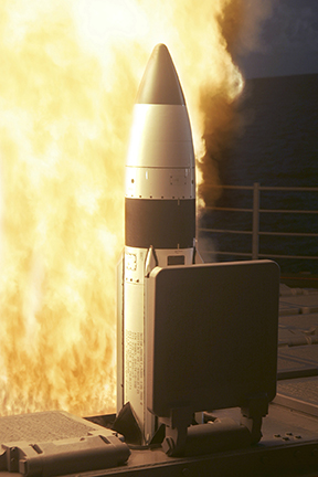 a developmental Standard Missile-3, designed to intercept short- to medium-range ballistic missile threats, is launched from the Pearl Harbor-based Aegis cruiser USS Lake Erie