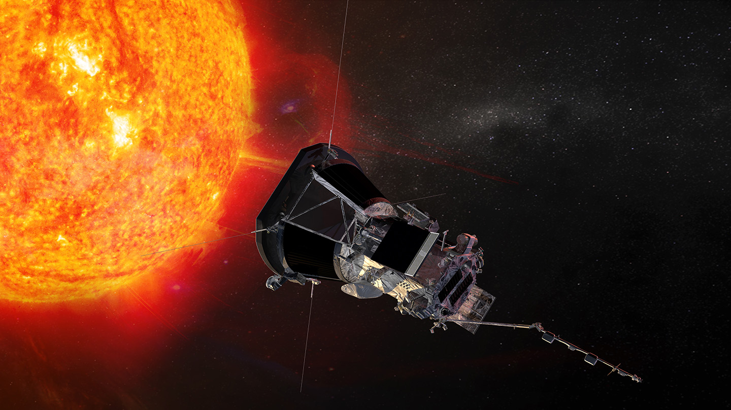 A composite of images collected by Parker Solar Probe’s Wide-field Imager for Solar Probe (WISPR) instrument captures the moment the spacecraft pass