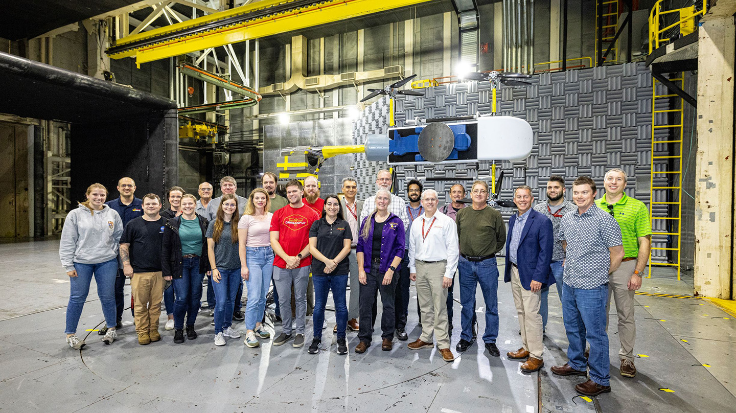 Dragonfly team members who prepared for and performed the recent wind tunnel tests at NASA’s Langley Research Center