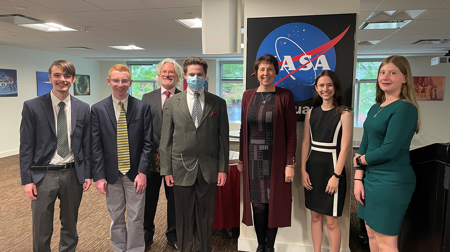 Dave Copeland and students from SilverSat meet Nicky Fox (center) at NASA Headquarters