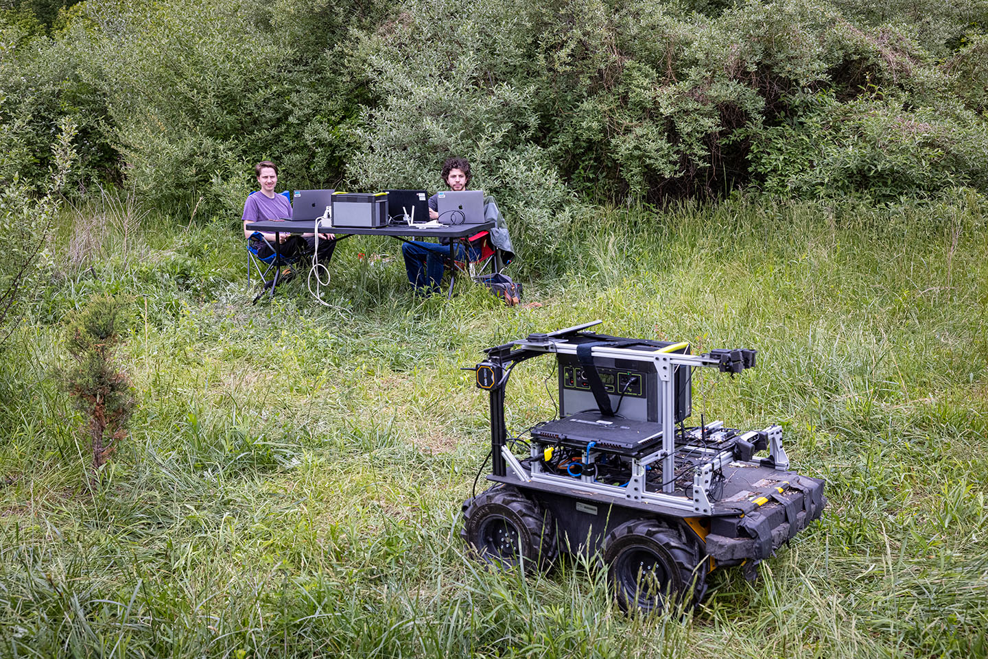 Robotics researchers Craig Knuth and Adam Polevoy test machine learning algorithms for estimating traversable regions in complex environments. Such algorithms are necessary to enable robotic systems to autonomously traverse complex terrain.