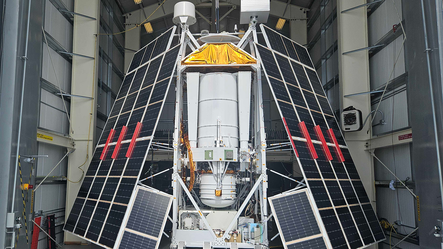 •	The GUSTO telescope, with solar arrays mounted on the gondola that holds it