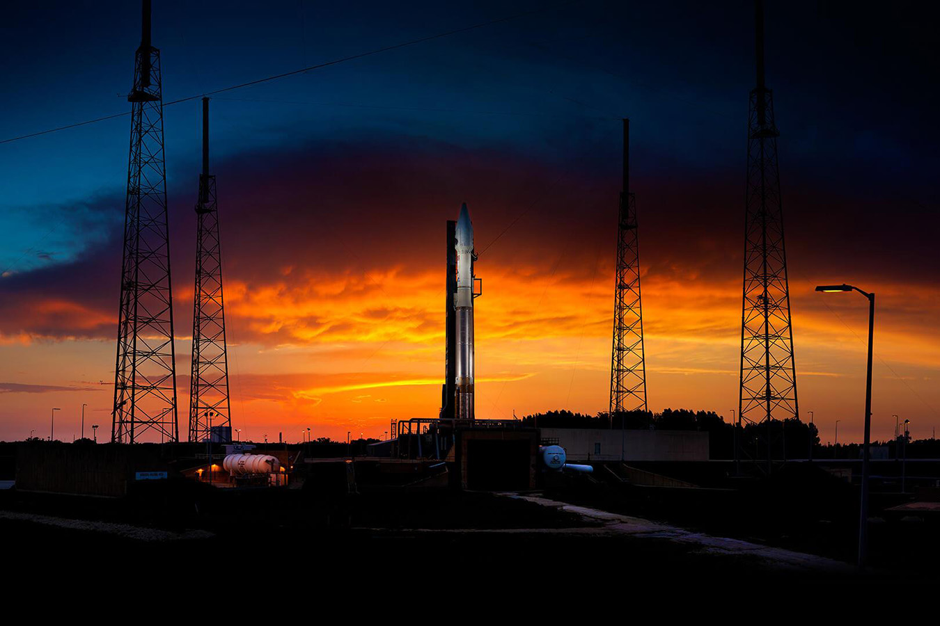 Space ship ready for launch during sunrise