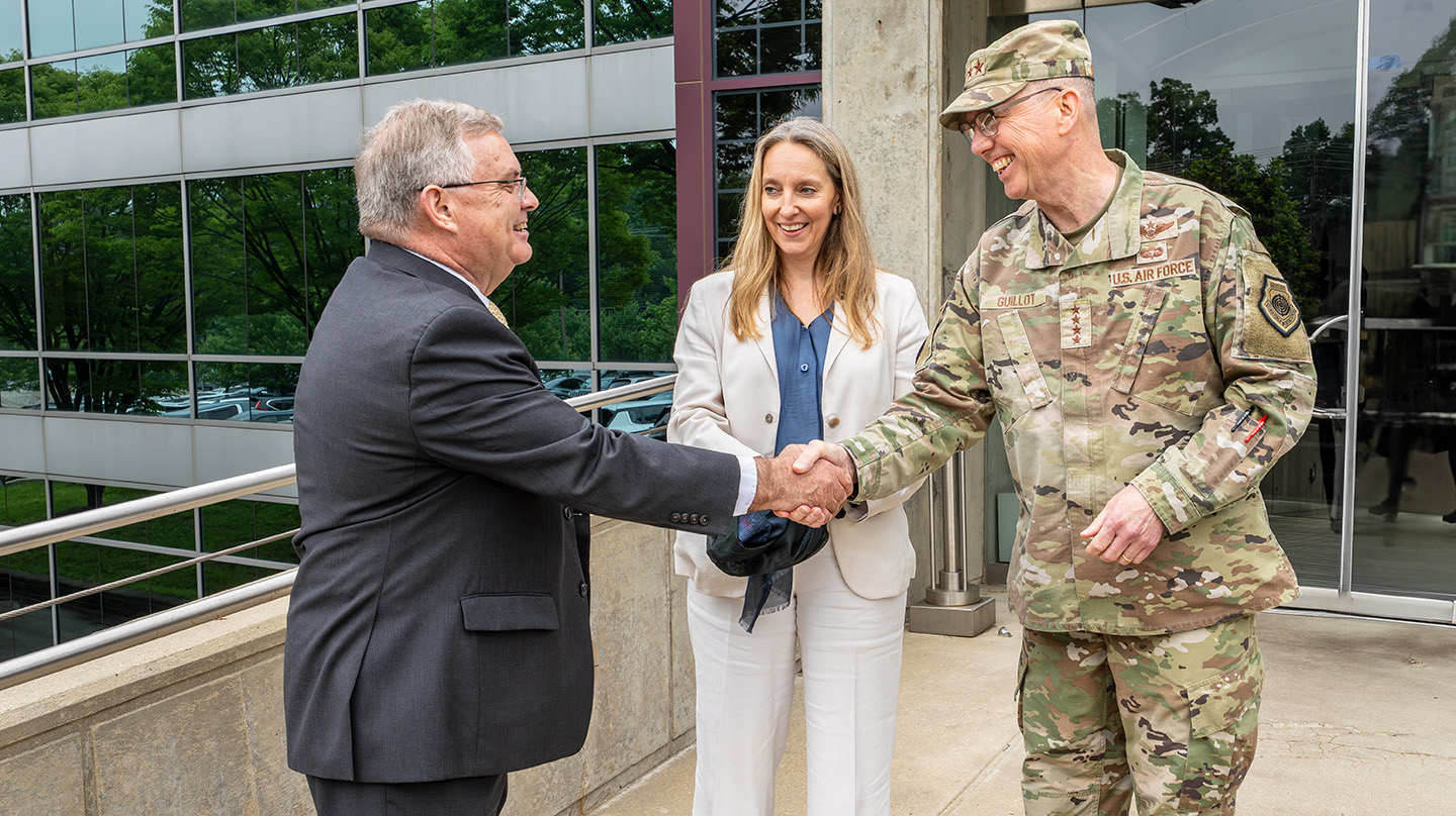 From left: Dave Van Wie, Rebecca Zimmerman, and Gen. Gregory Guillot (Credit: Johns Hopkins APL/Craig Weiman)