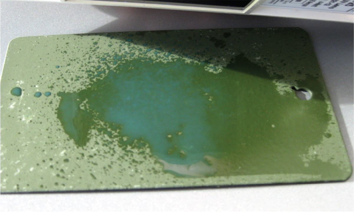 Representative simulant with an added fluorophore on a CARC coupon