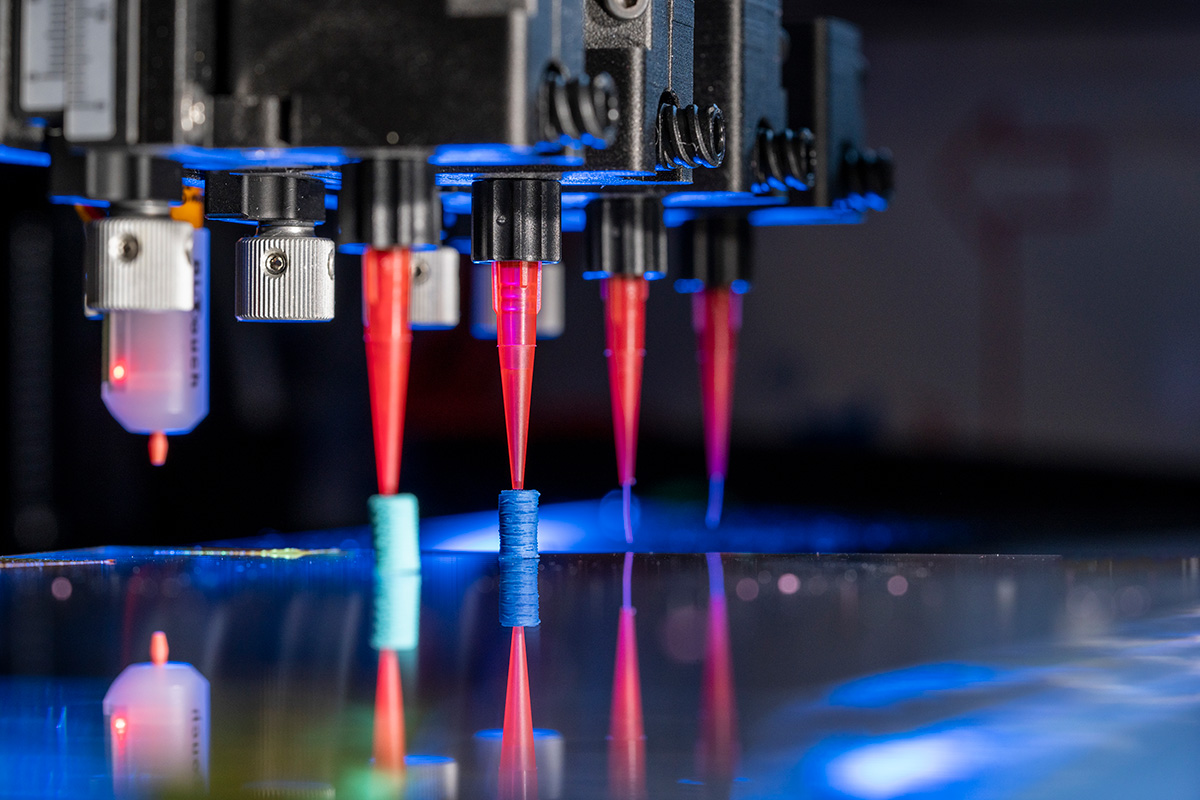 Closeup of 3D printer working on prototype in APL lab